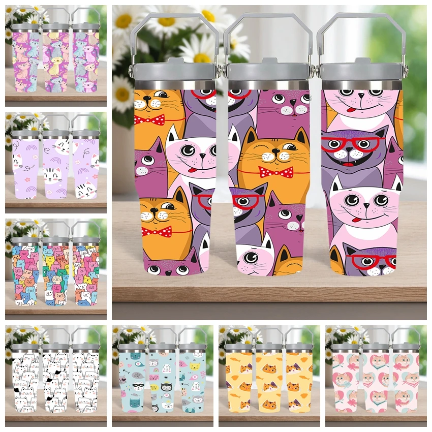 

1pc 30oz Cat Pattern Printed Cup 304 Stainless Steel Insulated Tumbler for Coffee, Hot & Cold Beverages, Ideal for Travel & Car