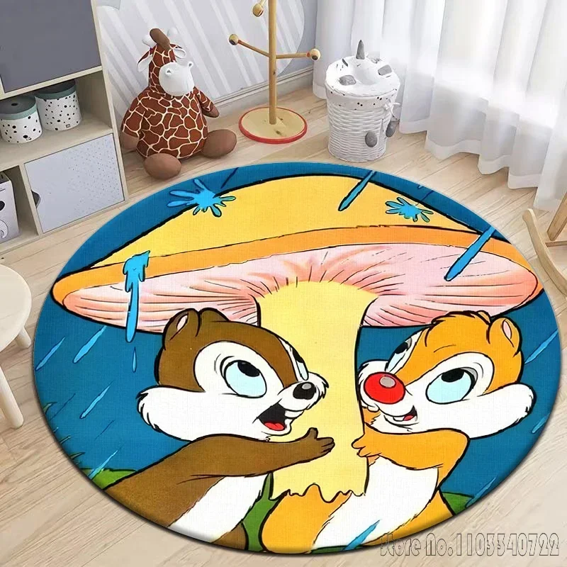 Cartoon Chip 'n' Dale Round Carpet 120cm Crawling Game Non-slip Floor Mat for Kids Rug Living Room Decor