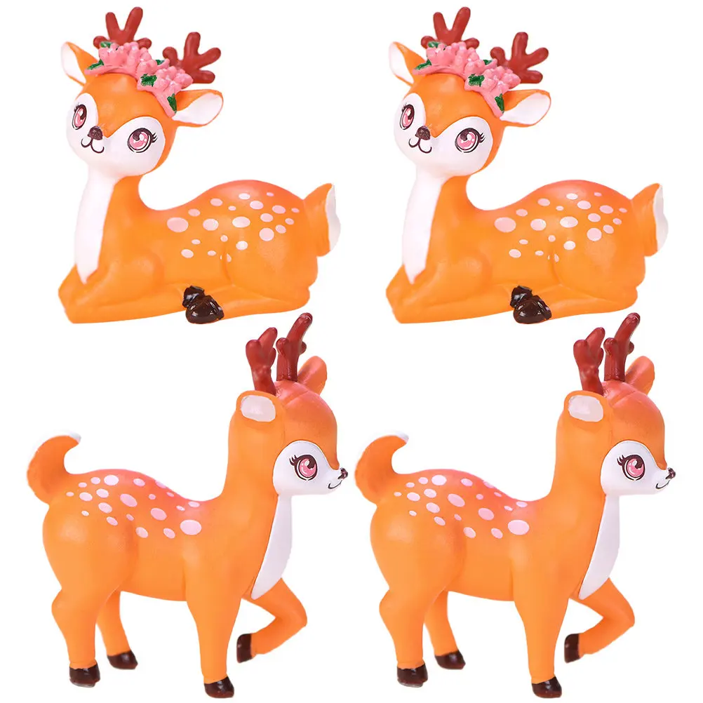 4Pcs Plastic Deer Statue Decor for Home Garden Desktop Bonsai Micro Landscape Yard Decoration Mini Animal Ornament Deer