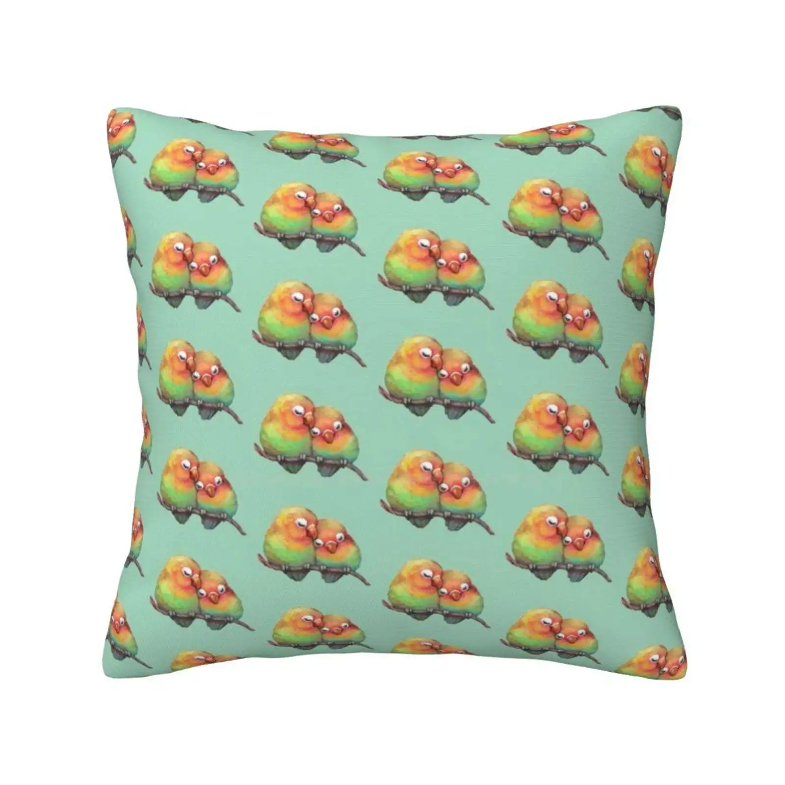 Lovebirds Funny Cute Decor Square Pillowcase Lovebirds Love Birds Parrots Snuggle Cute Valentines Day Vday Bright Tropical