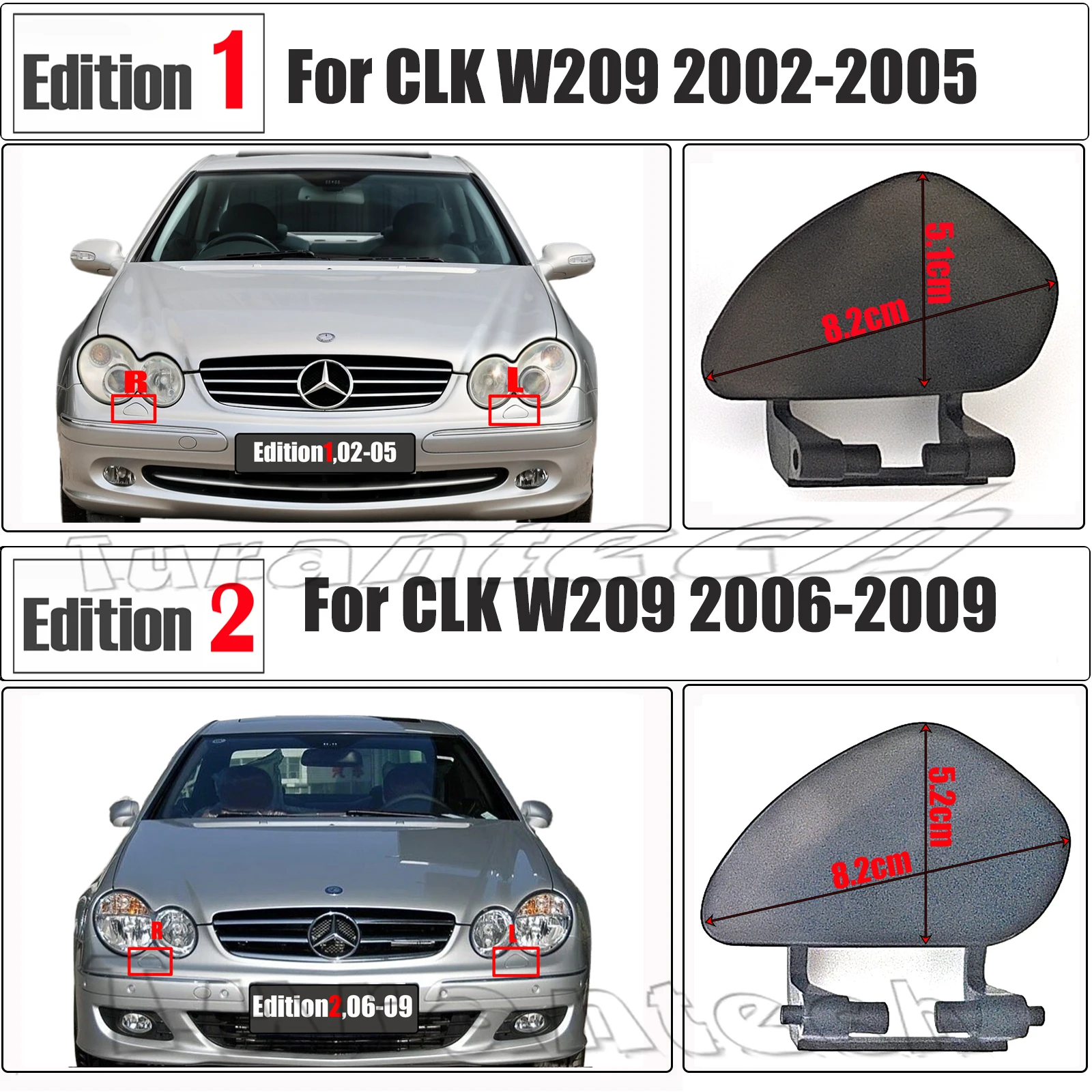 Cubierta de arandela de faros para mercedes-benz CLK W209 CLK200 CLK270 CLK280 CLK320 CLK350 CLK500 CLK550 CLK55 CLK63 AMG 06-09