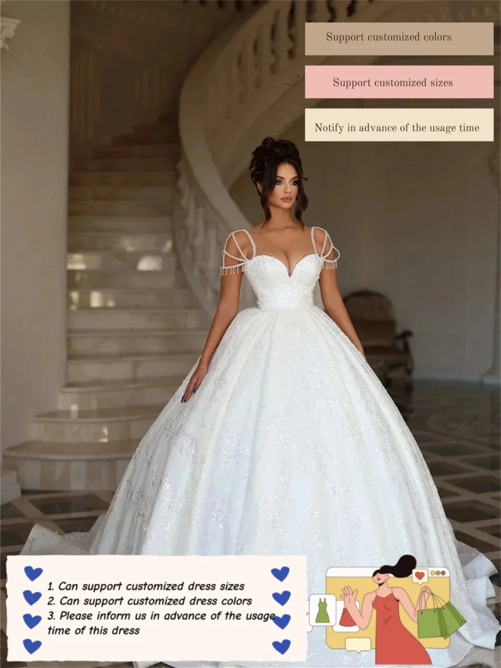 

Charming Sweetheart Neck Bridal Gown Elegant Beaded Wedding Gown Stylish Sleeveless Floor Length Gown Vestido De Novia