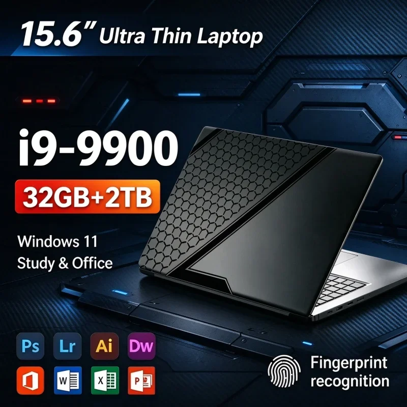 15.6'' FHD Ultra Slim Lightweight PC Intel I9-9900 Windows 11 32GB RAM 1TB/2TB SSD Portable Notebook Student Office Game Laptop