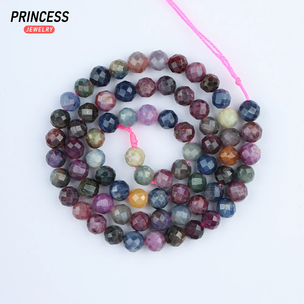 A+ Natural Ruby Sapphire Without Heat Treatment 4mm 6mm Faceted Beads for Jewelry Making Wholesale Stone Bead DIY Accessories