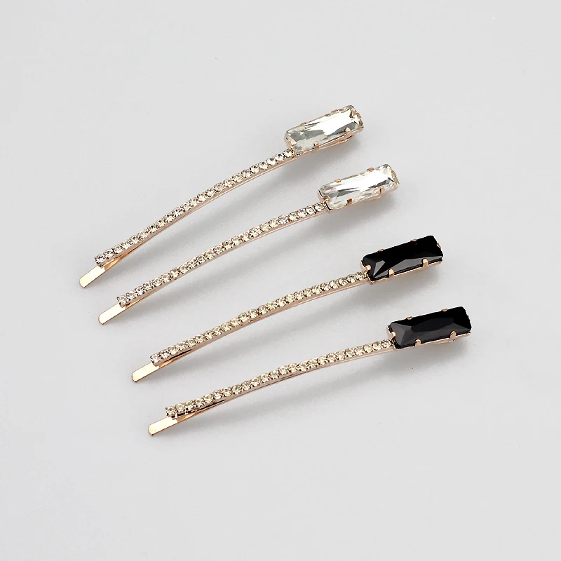 Glänzende weiße schwarze Kristall-Haarspange mit Diamanten, einfache Haarspange für Damen und Mädchen, modischer Strass-Haarschmuck