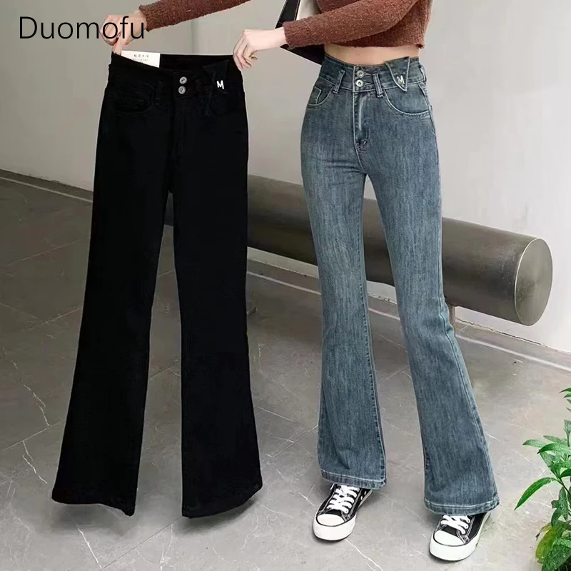 Duomofu Autumn Vintage Chicly High Waist Slim Casual Women Jeans Basic Washed Classic Full Length Fashion Straight Female Jeans