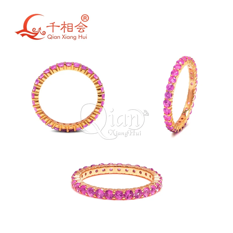 Natural pink ruby  sapphire  925 silver Eternity Band ring 2mm round shape full of band jewelry dating.