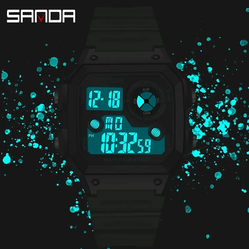 SANDA 418 Relogio Famous Outdoor Sports Watches Men Waterproof Countdown Digital Watches Military Men Wristwatches For Man Clock