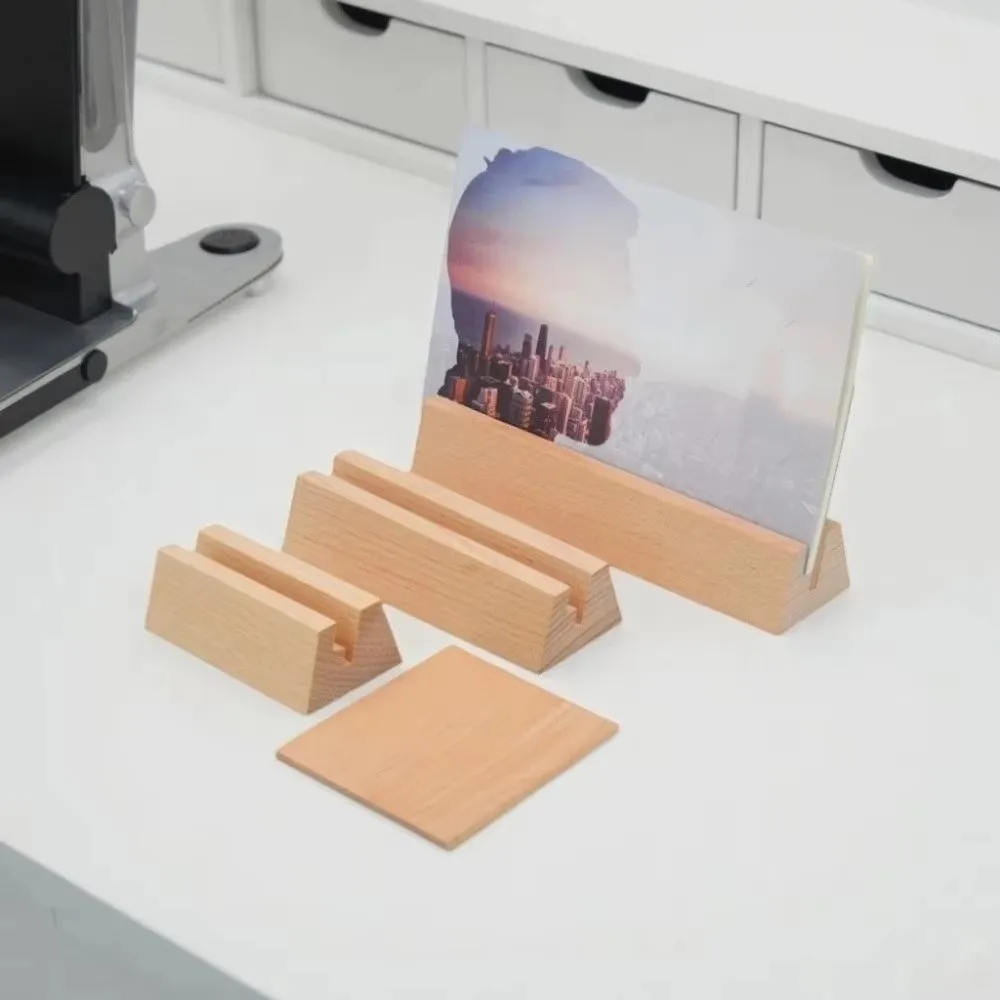 Minimalist Wooden Wooden Calendar Base with Backboard Multifunctional Photo Card Holder Desk Calendar Stand Table Number