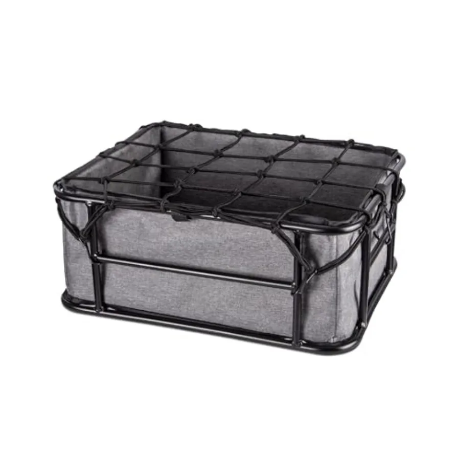 

Adult bike rear basket: steel frame, black, lightweight yet durable, 20L capacity with net and liner for cargo carrying