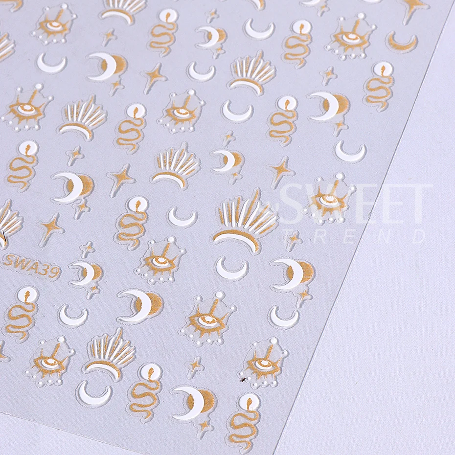 Autocollants 3D pour ongles, 2 pièces, feuilles de ligne dorée, Halloween, mauvais œil, serpent, soleil, étoile, ligne dorée, décalcomanies pour ongles, décorations de manucure à faire soi-même