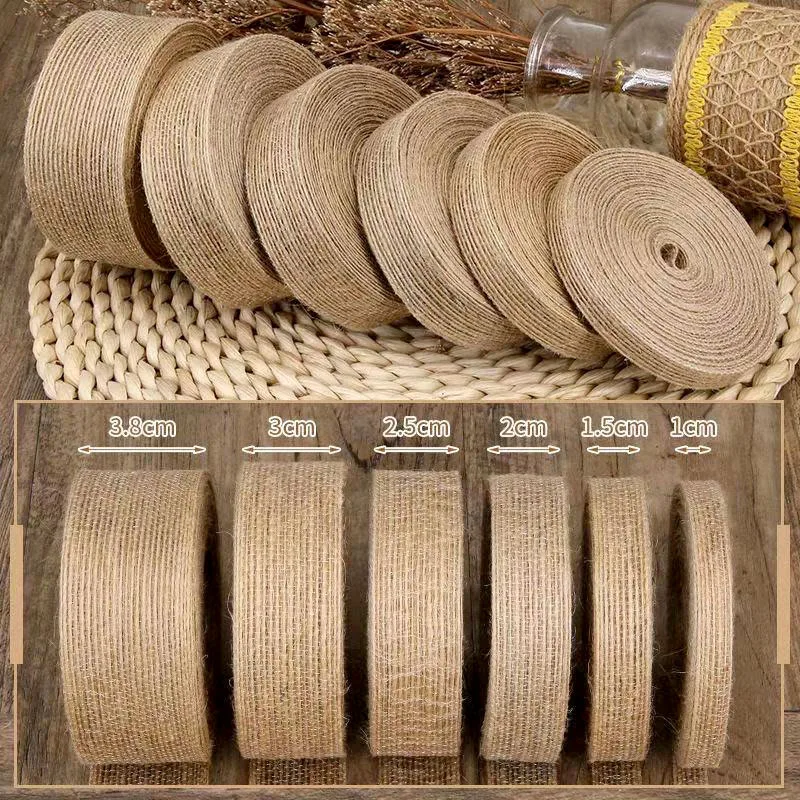 2M/Roll Natural Vintage Jute Ribbon Bow Crafts Sewing DIY Wedding Jute Burlap Fabric Gift Wrapping Party Christmas Home Decor