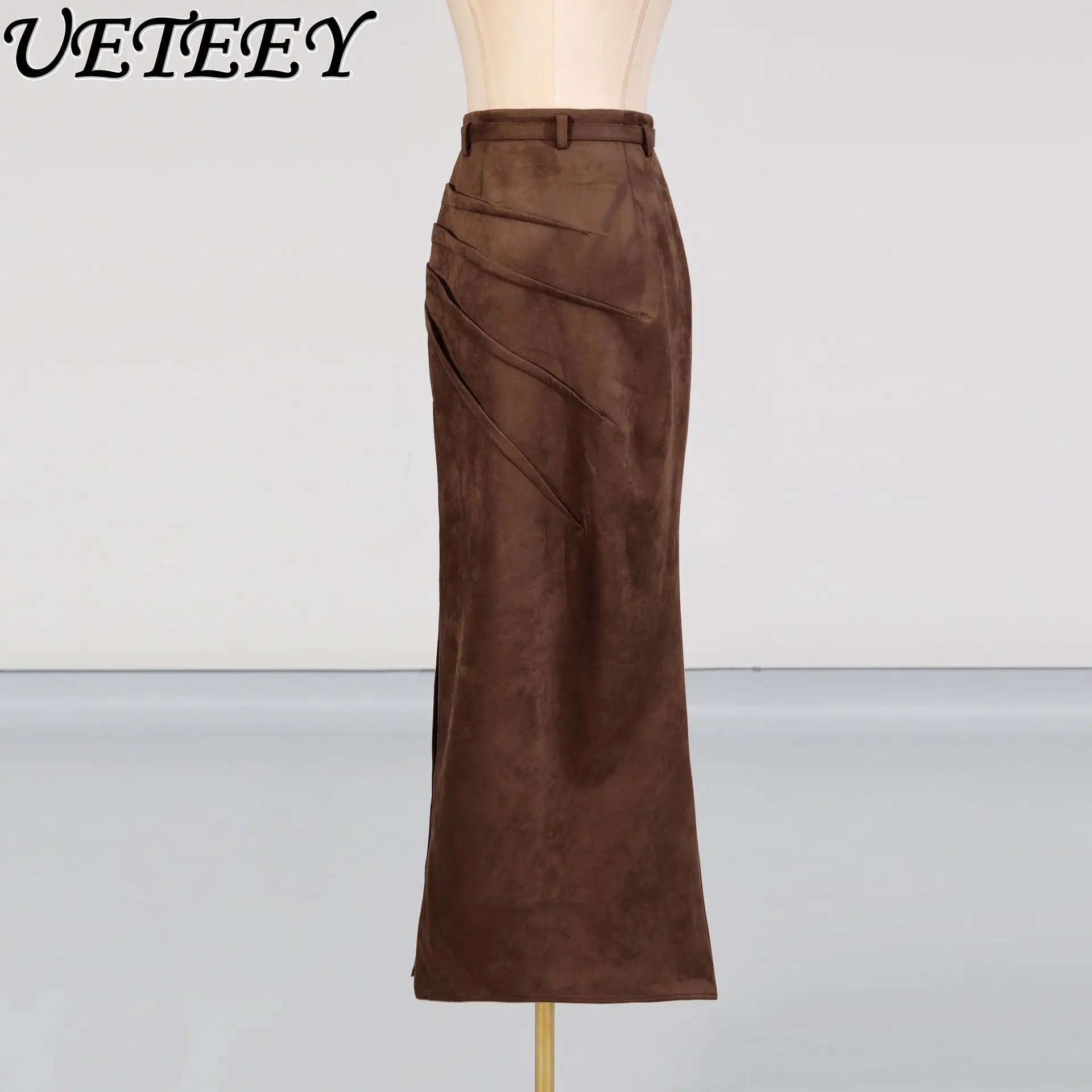 กระโปรงยาวทรงเอวสูงสไตล์ยุโรปและอเมริกา แฟชั่นสตรีท แต่งผ่าข้าง จีบระบาย ดีไซน์ผูกเชือก รุ่นใหม่ประจำฤดูร้อนปี 2025 กระโปรงมิดิทรงสวยเก๋