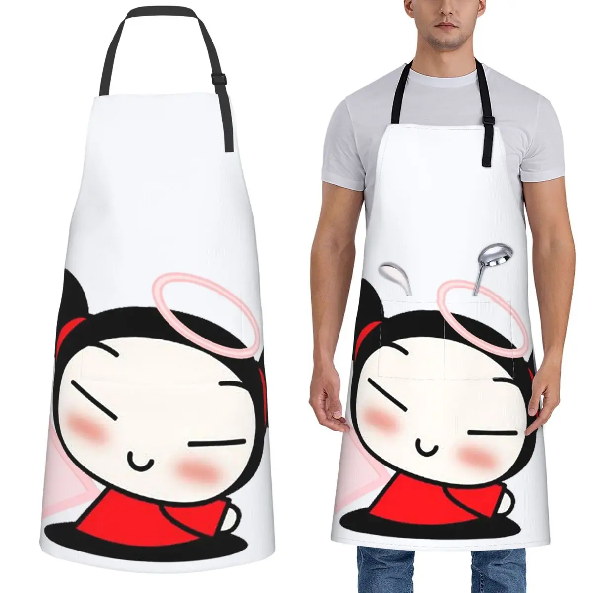 

Cartoon Pucca Apron Chef Cooking Cuisine Tablier Sleeveless Bib Kitchen Cleaning Pinafore for Women Men Painting