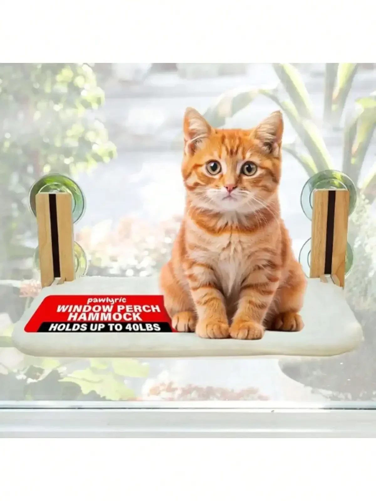 Cordless cat window pad, wall cat hammock with 4 strong suction cups, solid metal frame and reversible lid foldable cat bed