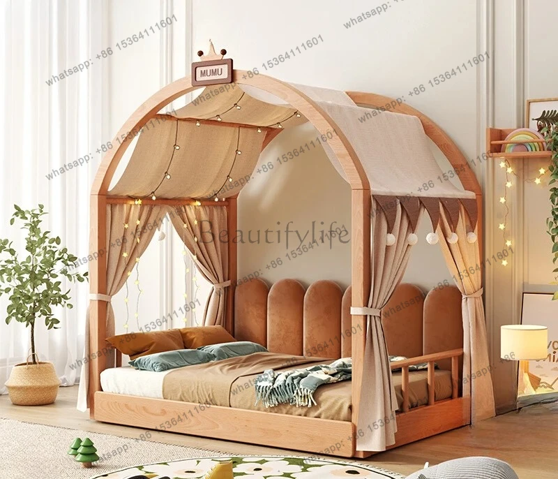 

Solid wood castle bed telescopic pull house bed tree house tent bed bedroom