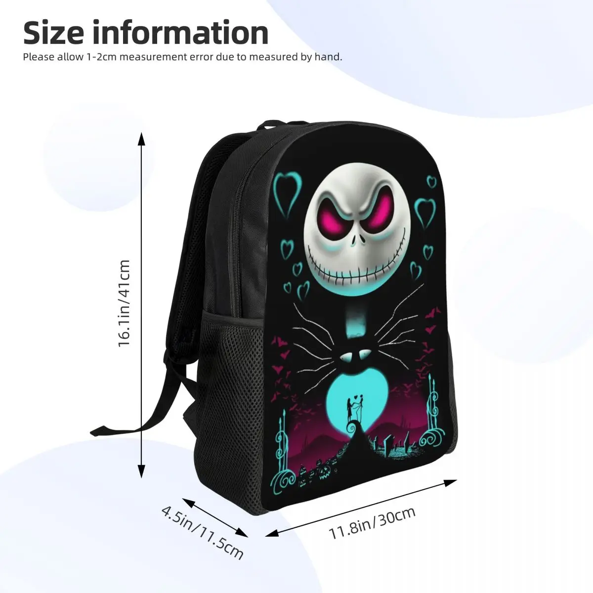 Niestandardowy plecak Jack Skellington dla dziewczynek chłopców koszmar przed świętami Bożego Narodzenia szkolne torby podróżne Bookbag 15-calowy