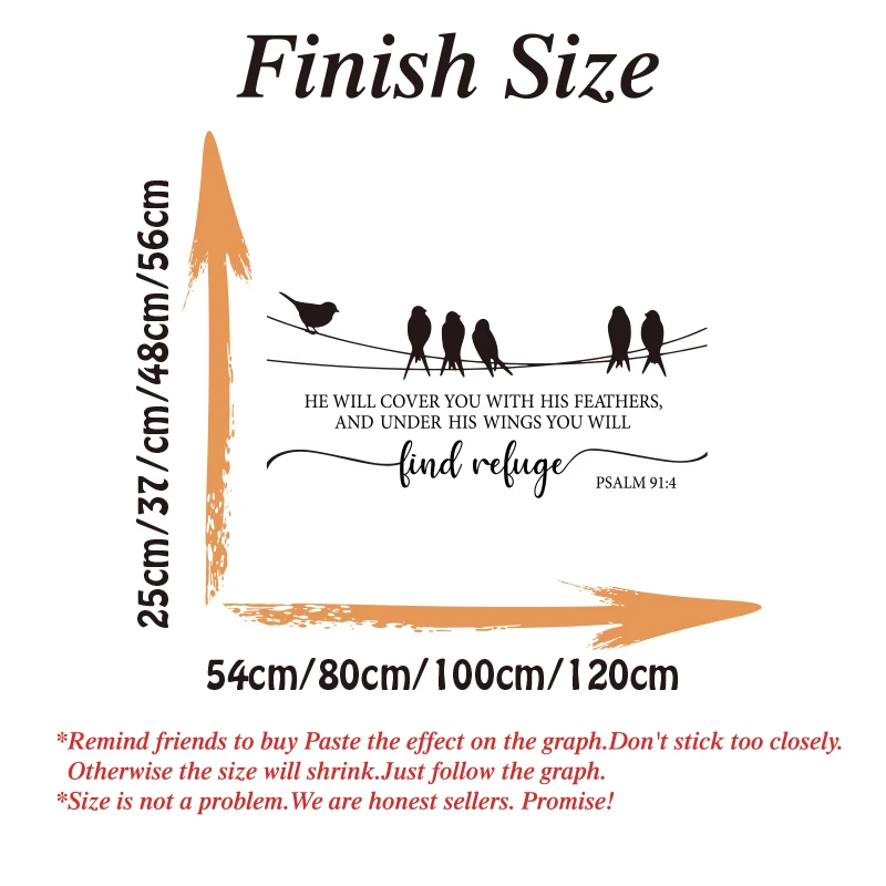المسيحية الكتاب المقدس الآية مزمور 91:4 الجدار ملصق غرفة نوم سوف تغطيتك مع ريش له جدار ملصق غرفة المعيشة ديكور المنزل
