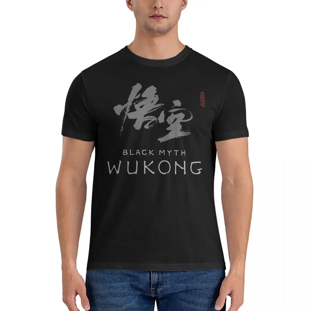 Men's Monkey King T Shirts Black Myth Wukong Pure Cotton Tops Vintage Short Sleeve Crewneck Tee Shirt 4XL 5XL T-Shirts