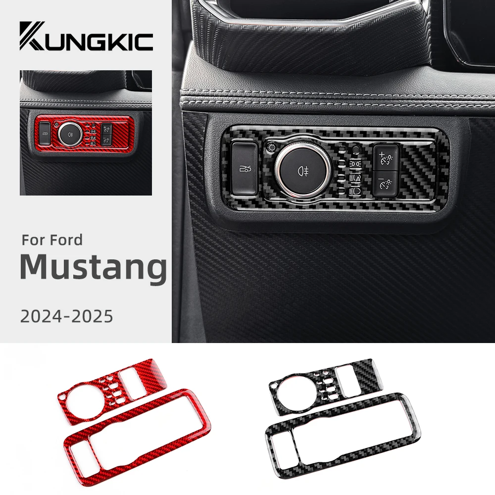 

Real Soft Carbon Fiber For Ford Mustang GT Dark Horse EcoBoost 2024 2025 LHD RHD Car Headlight Switch Interior Trim Sticker