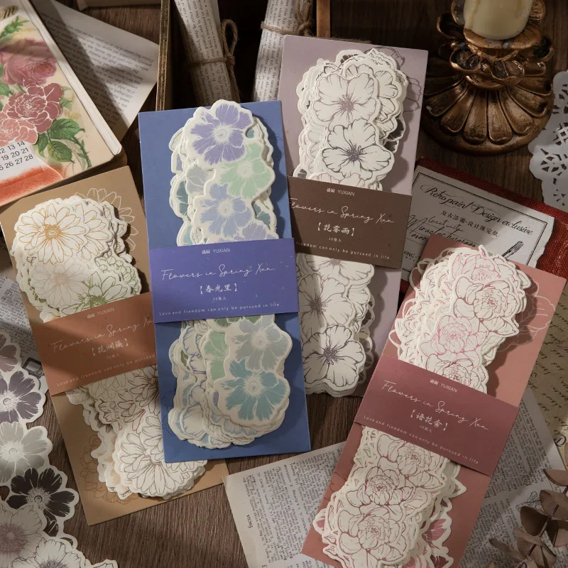 Flower Stream Handmade Scrapbook, Spring Xun Material Book, Lace Series, Writing Board, Handbook Collage, 36 Folhas, 87x225mm