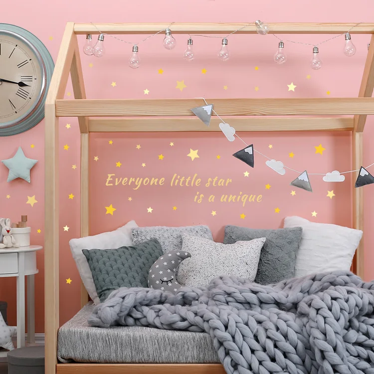 Englische Sprichwörter, gelbe Sterne, Wandaufkleber, Babyzimmer-Dekoration, Kinderzimmer-Hintergrunddekoration, Heimtapete, selbstklebende Aufkleber – Detail 5