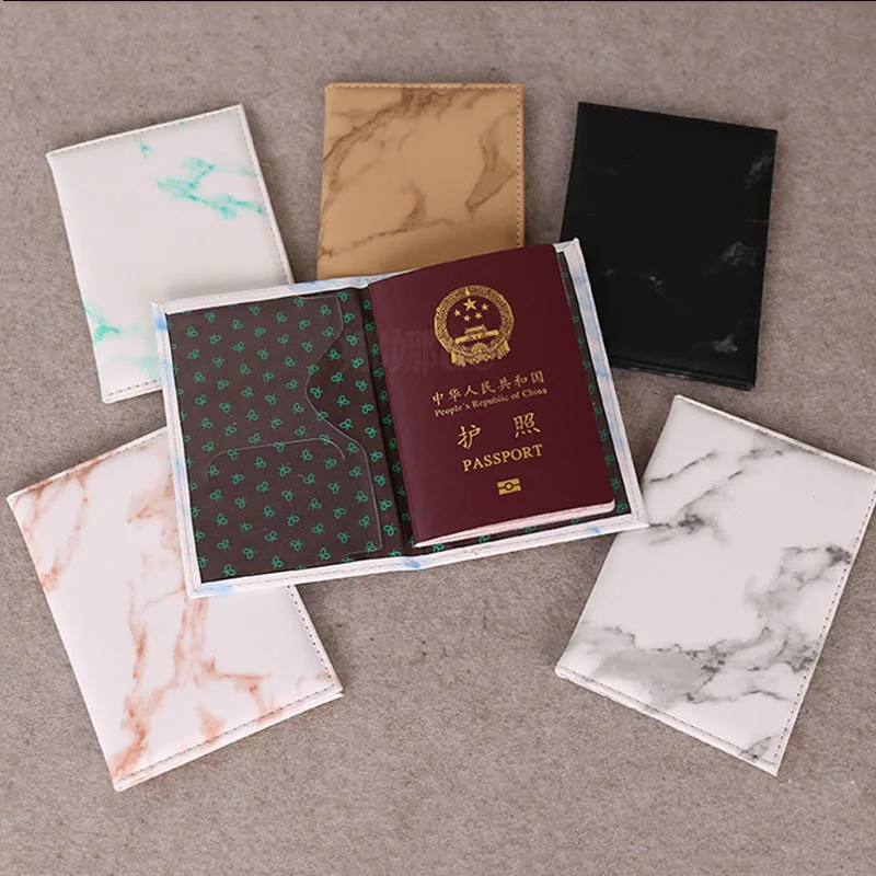 Passport Cover Women Men Pu Leather Passport Holder Bags Marble Style Packet Pouch Purse Fashion Travel ID Credit Card Wallet