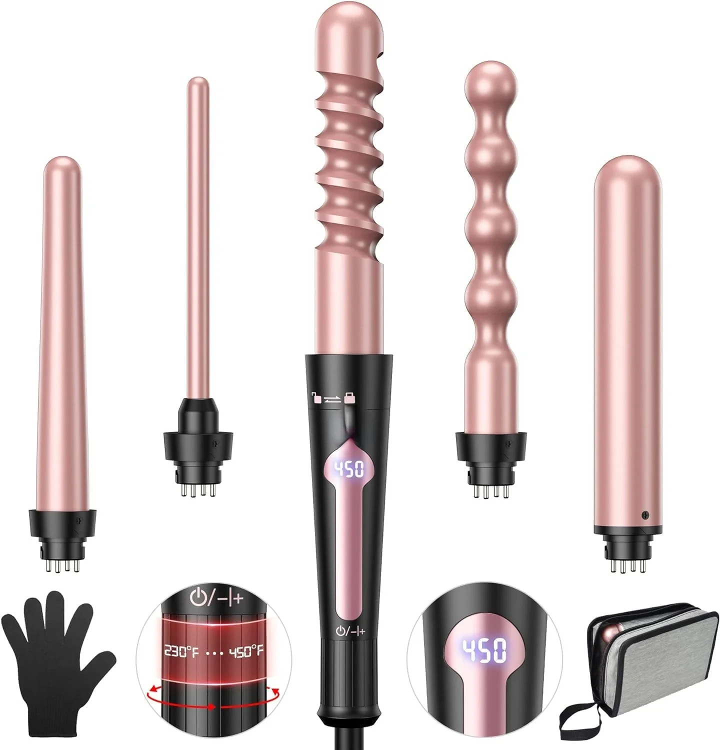 

Versatile 5 in 1 Curling Wand Set with Tourmaline Ceramic Barrels, Professional Hair Curler for Beautiful Curls, Adjustable Heat