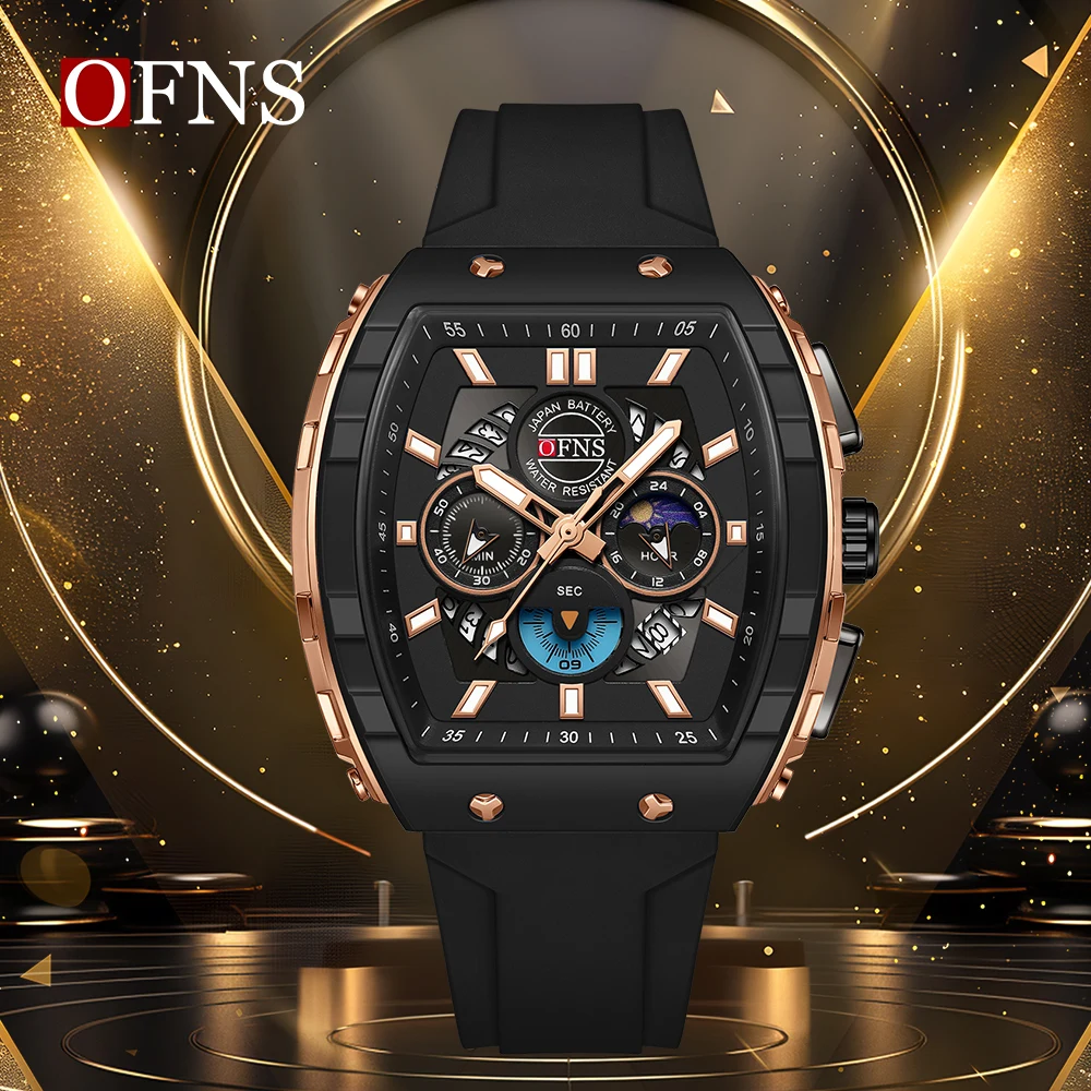OFNS New 1203 Fashionable Men's Electronic Quartz Watch Three Eye Six Pin Chronograph Waterproof Night Light Men's Quartz Watch