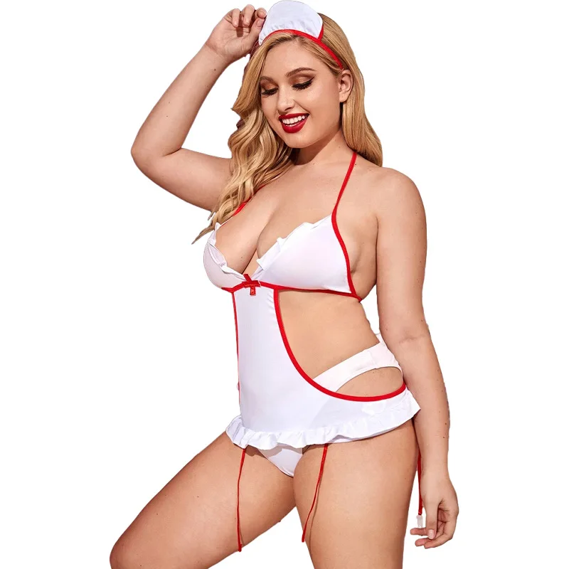 Plus Size Women\'s Sexy Hollow Out See-throug Cosplay Nurse Lingerie Dress Lady XXXL Naugty Fliter Bodysuit Roleplay Doctor Wear