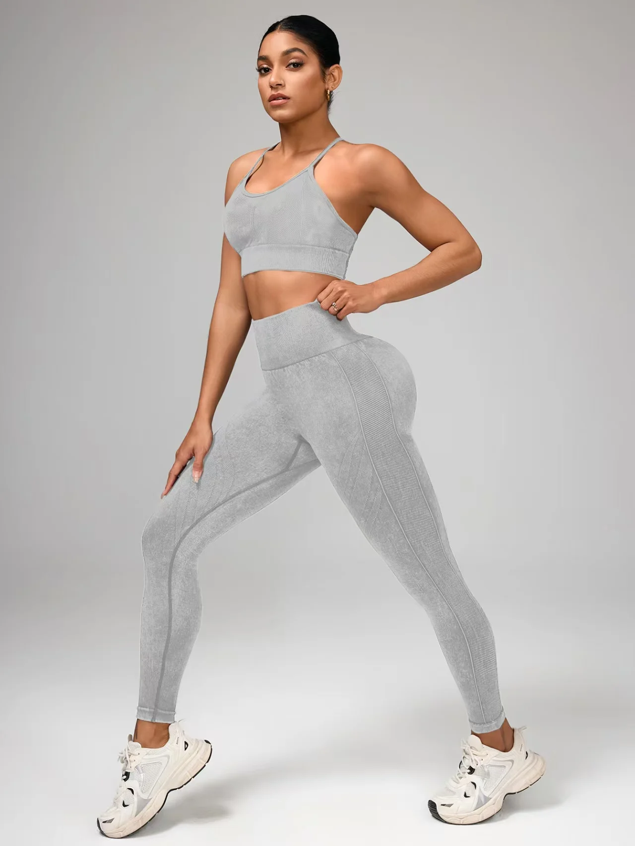 2 pezzi Set da yoga senza cuciture Abbigliamento da palestra Abbigliamento sportivo Tute da yoga per donna Set fitness Tute Reggiseno sportivo Leggings da palestra Abbigliamento sportivo
