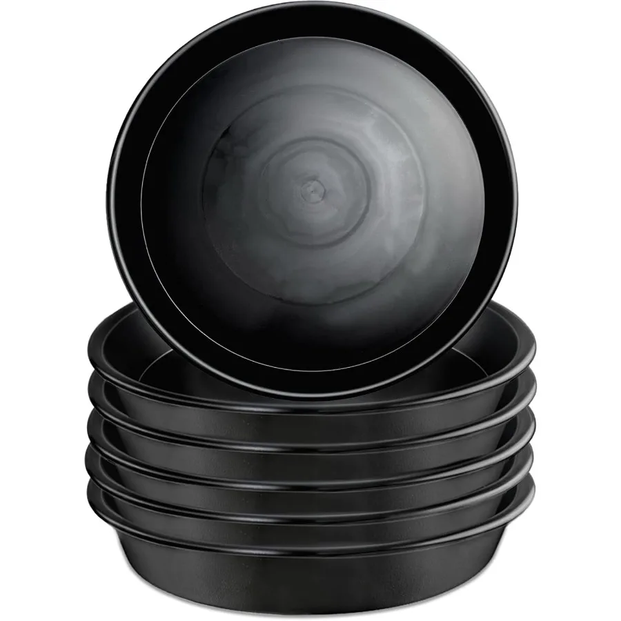 

6 упаковок 8-дюймовых черных блюдец для растений, сверхмощные пластиковые лотки для растений из полипропилена для горшков, прочный цветочный горшок, блюдца, уловитель воды D