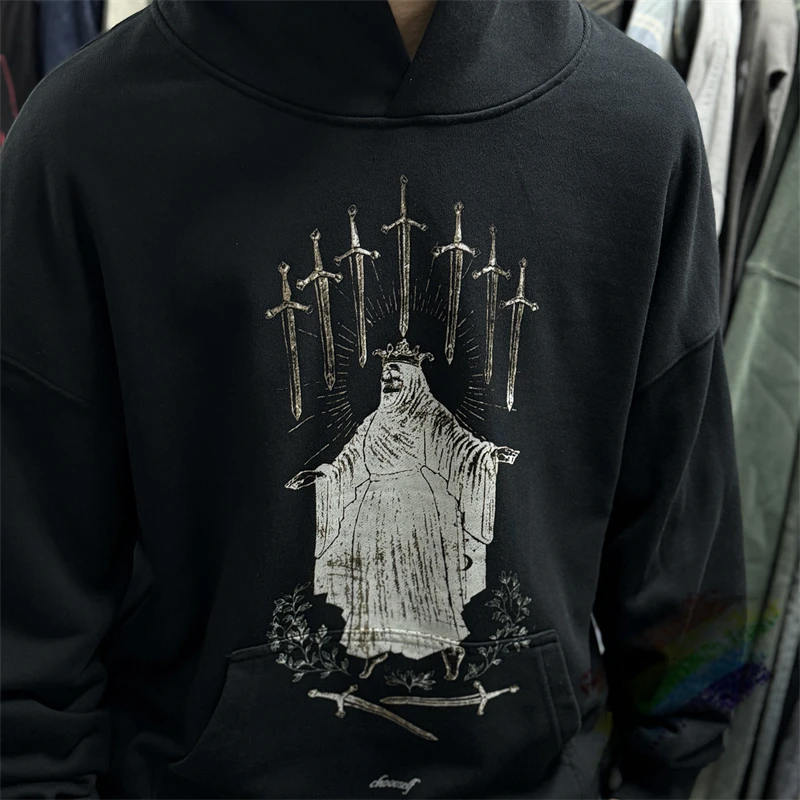 Black Vintage Sword of Revenge Hoodie Men Women High Quality Heavy Fabric Unisex Hooded Pullovers