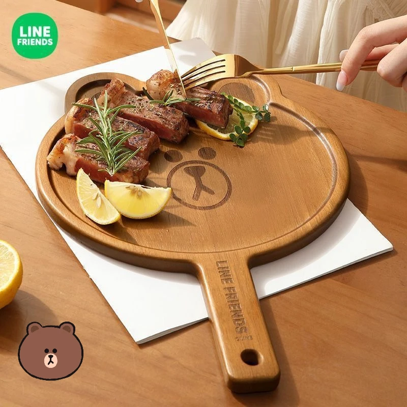 Bandeja de madera con diseño de Sally, el conejo marrón de LINE FRIENDS, estilo anime, linda y kawaii, para uso doméstico, para servir bistec, pizza, postres, vajilla, regalo, venta al por mayor