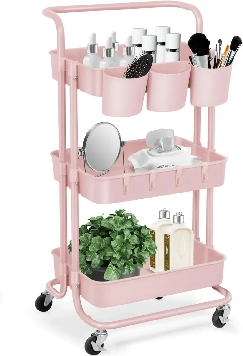 

3 Tier Rolling Storage Cart with Wheels, Multipurpose Adjustable Makeup Cart Hair Salon Trolley