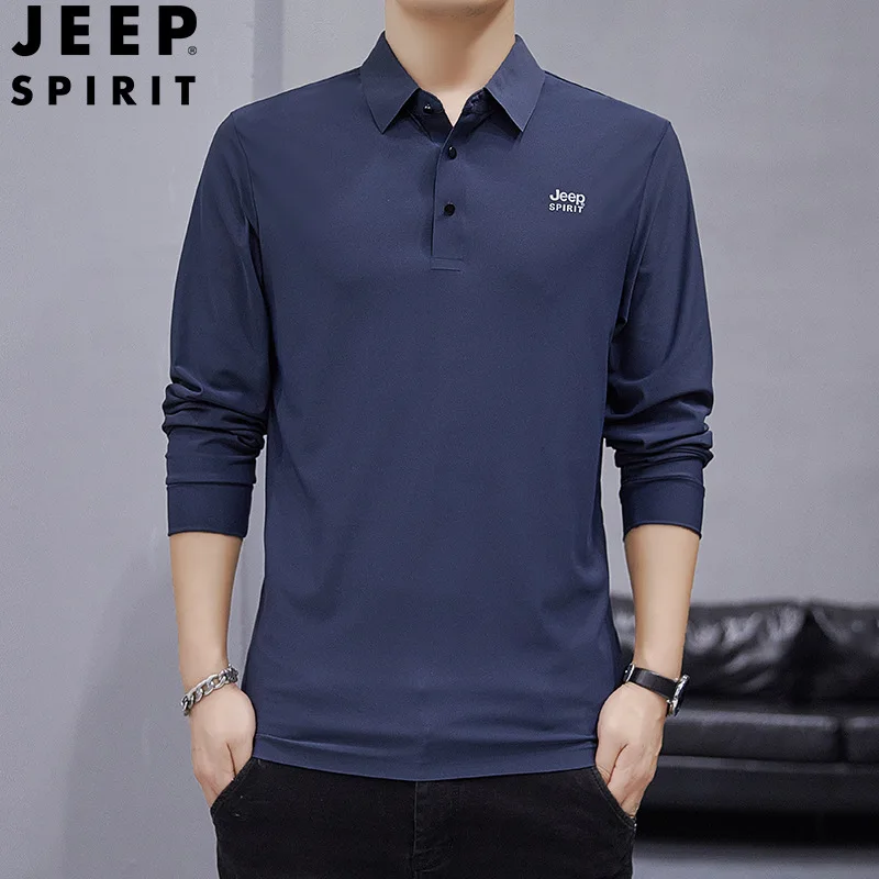 JEEP SPIRIT non-marking glued long-sleeved polo shirt men autumn  winter business casual solid color lapel high quality clothes