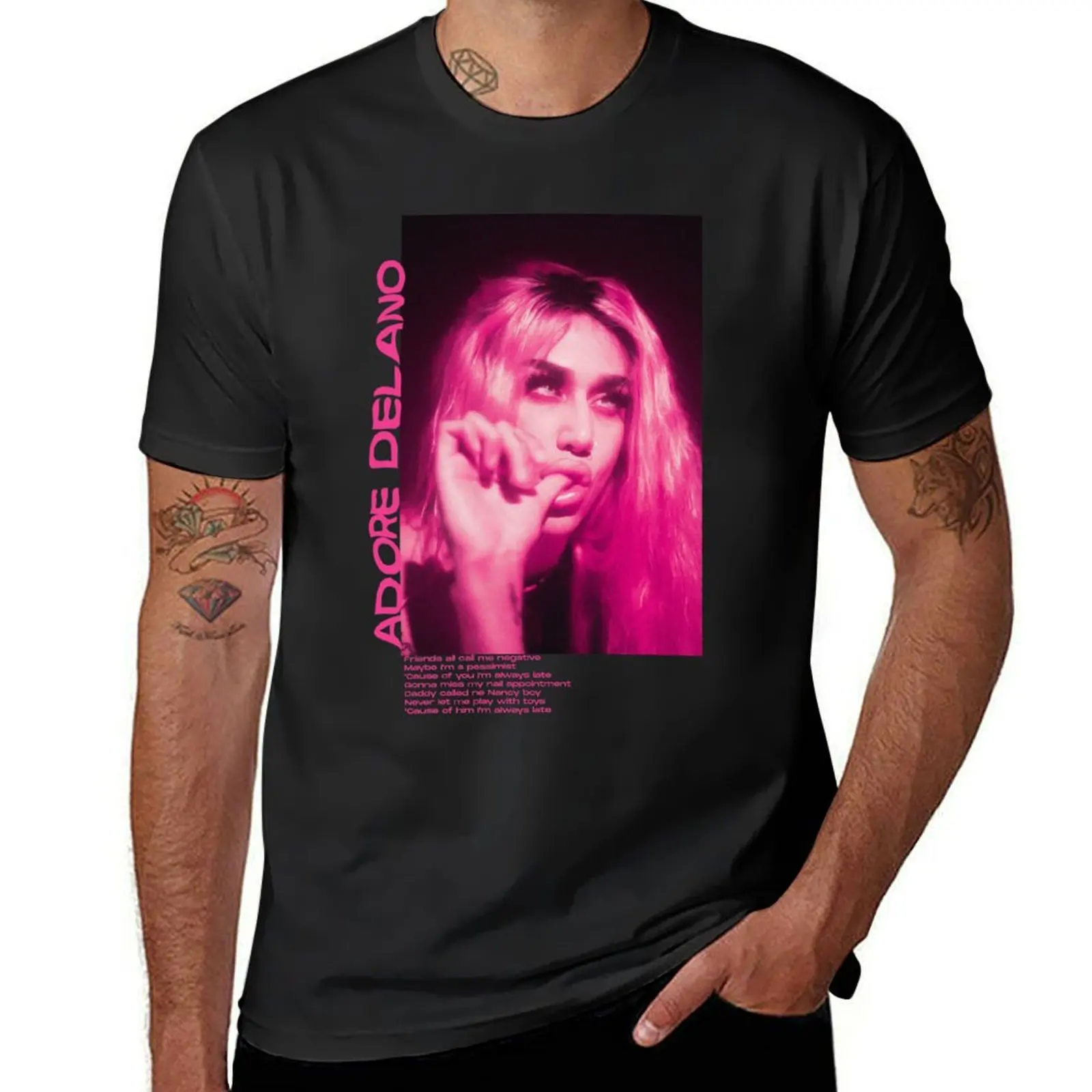 

adore delano || pink negative Nancy T-Shirt customs design your own anime clothes mens t shirt