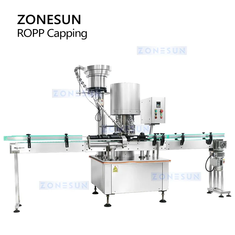 ZONESUN Automatic ROPP Capping Machine Cap Sealing Pilfer Proof Capper Oil Bottle Closure System Packaging ZS-XG440C4