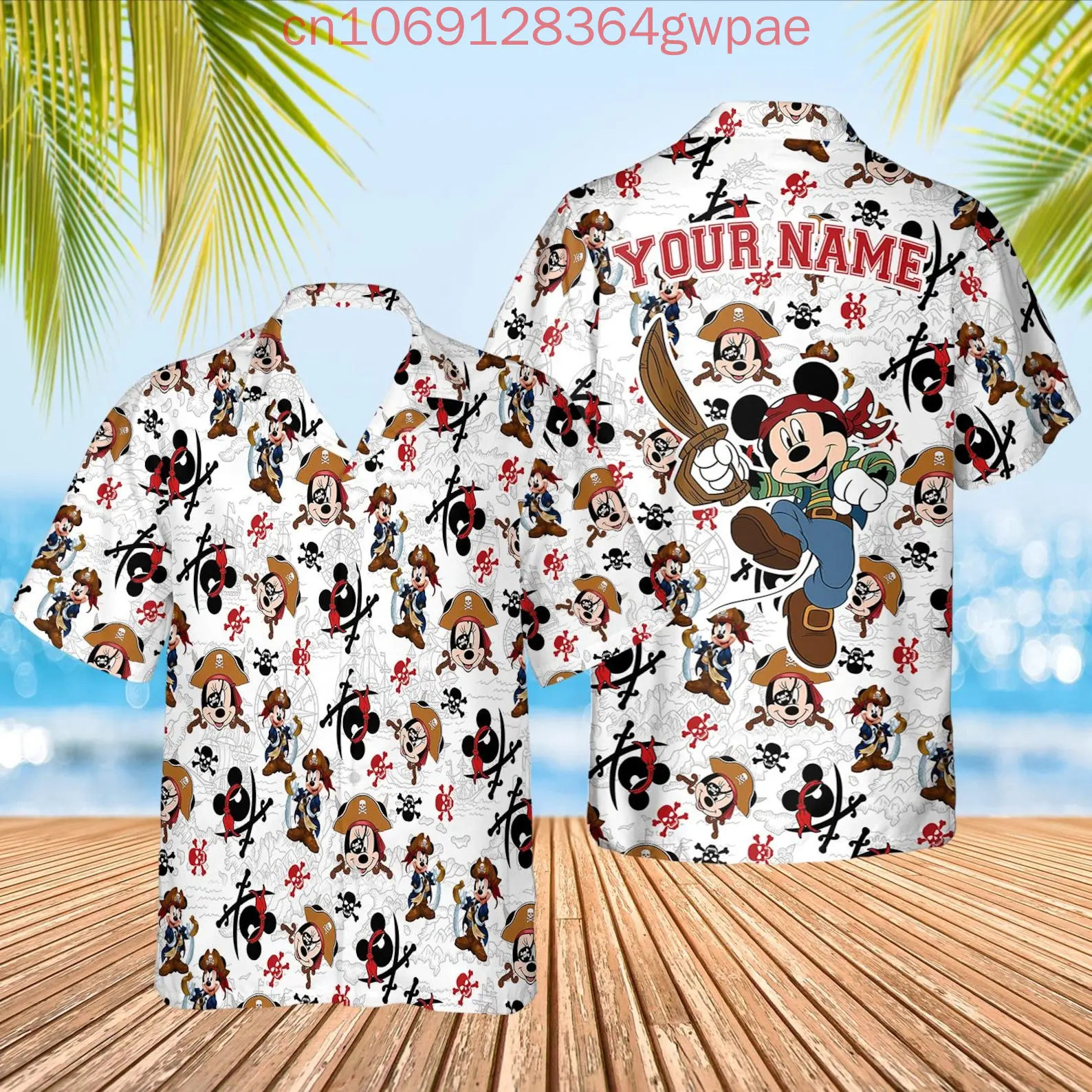 디즈니 미키 크루즈 해적 3D 프린트 하와이 셔츠 남성 여성 여름 캐주얼 반소매 비치 셔츠 패션 버튼 셔츠