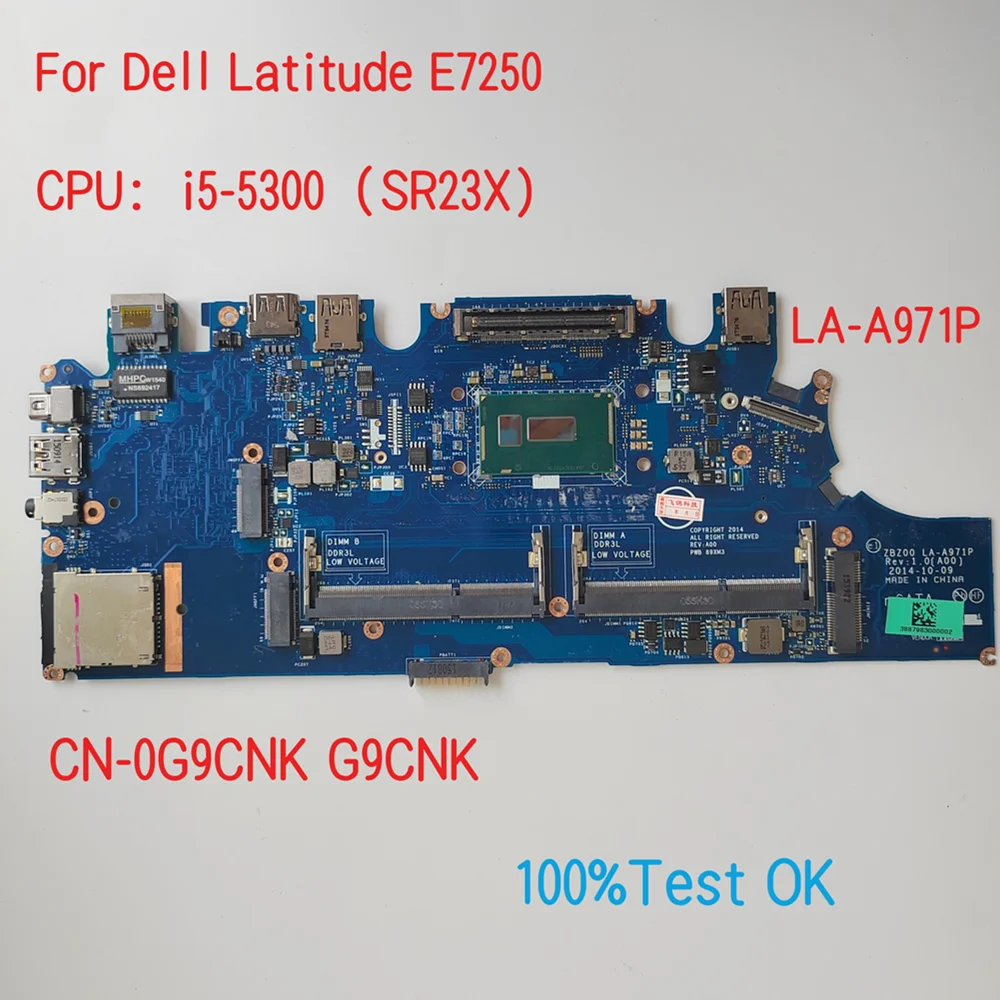 

LA-A971P For Dell Latitude E7250 Laptop Motherboard With CPU i5-5300 CN-0G9CNK G9CNK 100% Test OK