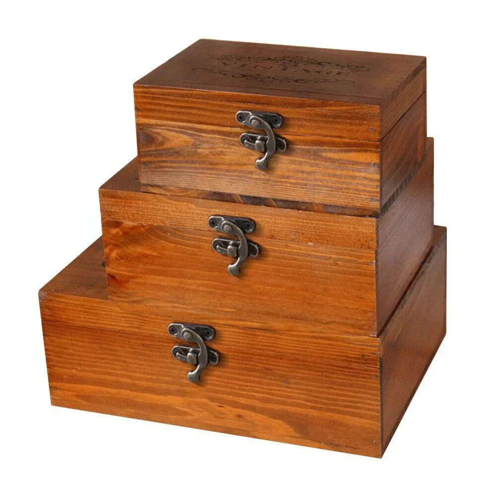 Retro Wooden Storage Box Plain Wood With Lid Multifunction Hinged Boxes Gift Packing Jewelry Case Box Home Sundries Storage Box