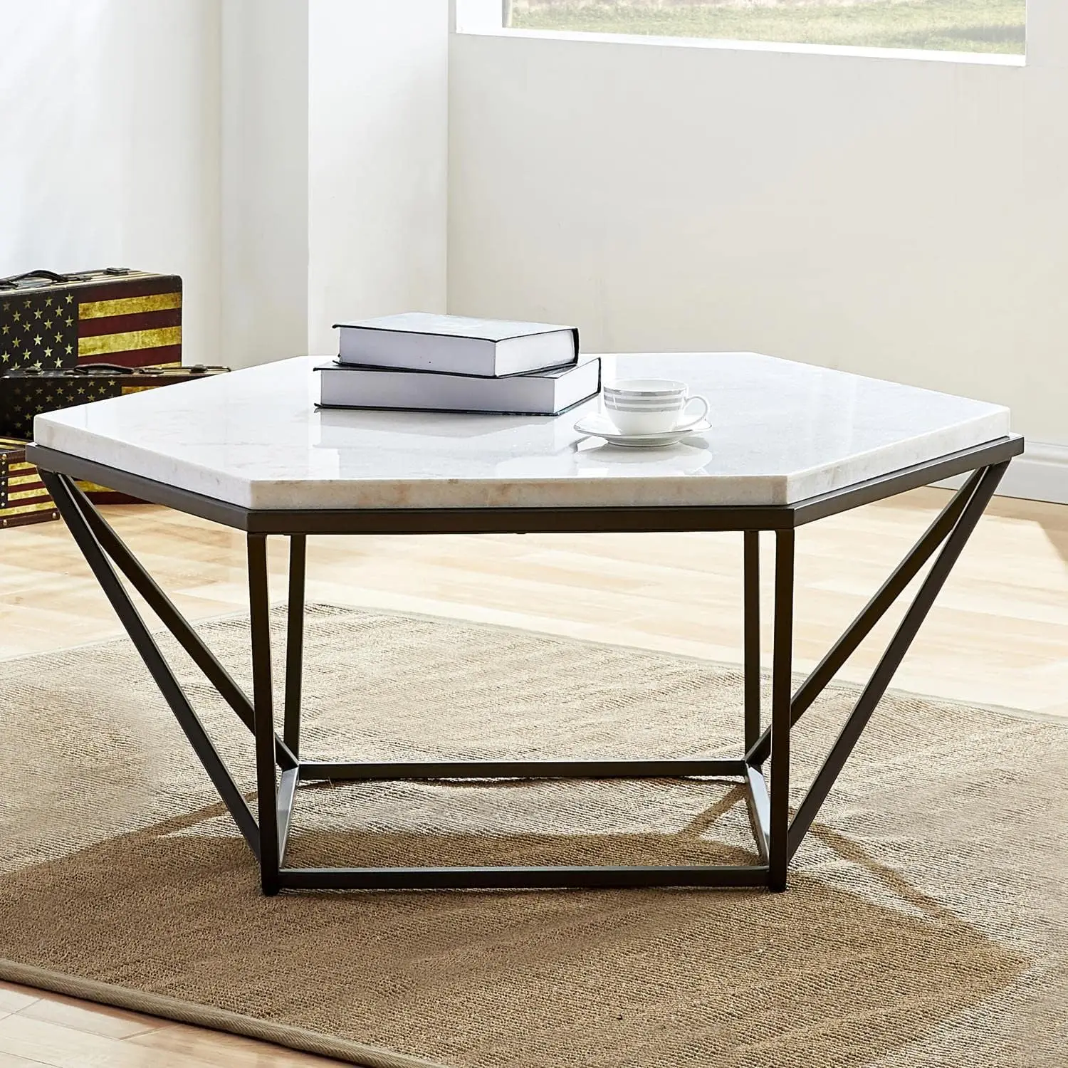 Co Corvus White Marble Top Coffee Table