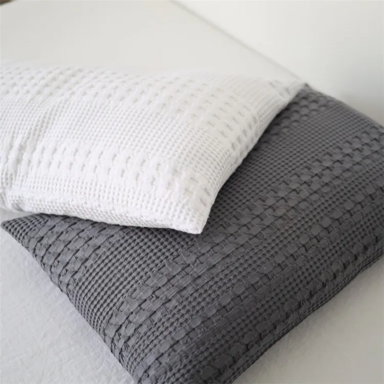 Waffel karierte Baumwoll-Sofa-Einwurf decke, Luft zustand Sommer-Quilt-Decken für Betten, weiches Heim bettdecke, solide Tages decke – Detail 20