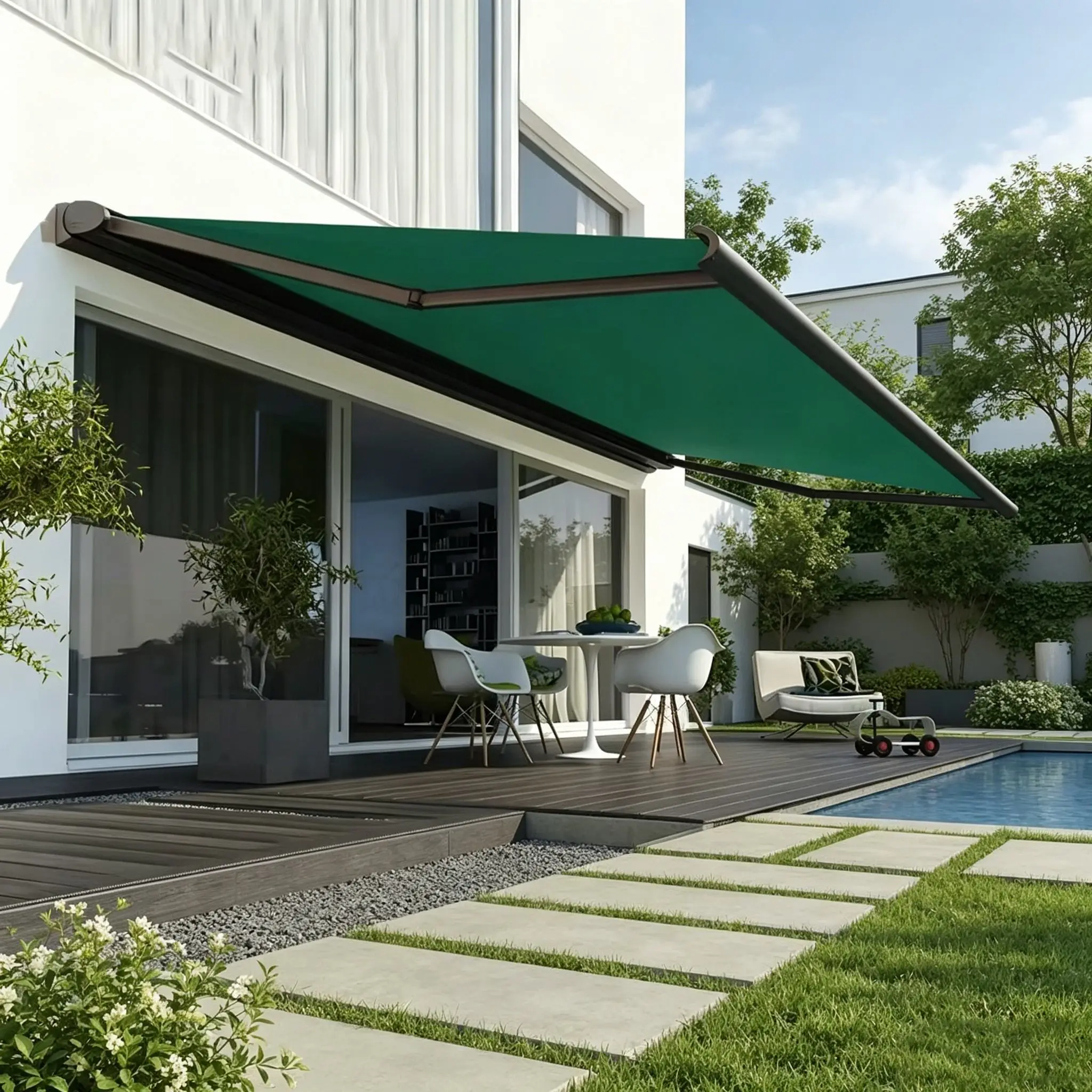 Commercial Use Coffee Shop Outdoor Sunshade Easy To Install APP Activate Canopy Weatherproof Wall Mounted Acrylic Awning