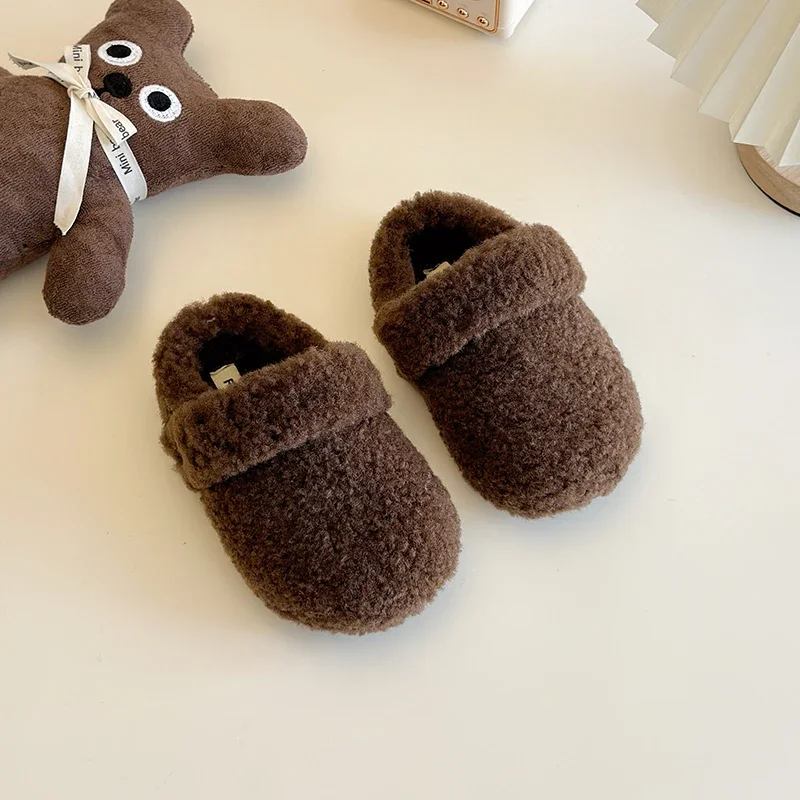 Children Cotton Slippers Short Plush Warm Casual Flats Shoes Girl Trend Walking Cozy Home Winter Snow Botas De Mujer