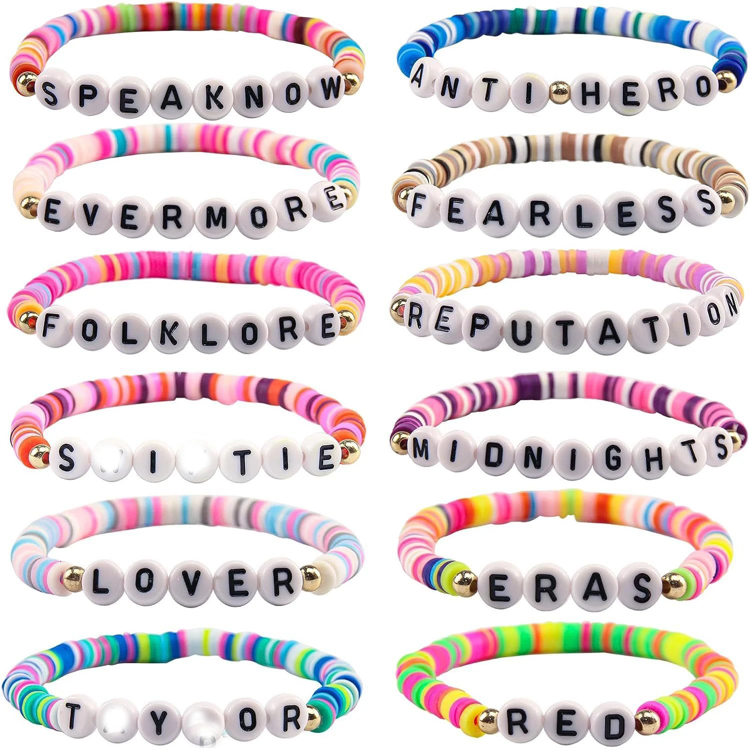 WG 1pc 12 Style Friendship Inspired Bracelets Set Colorful Polymer Clay English Letter Elastic Bracelet Jewelry For Family Gift