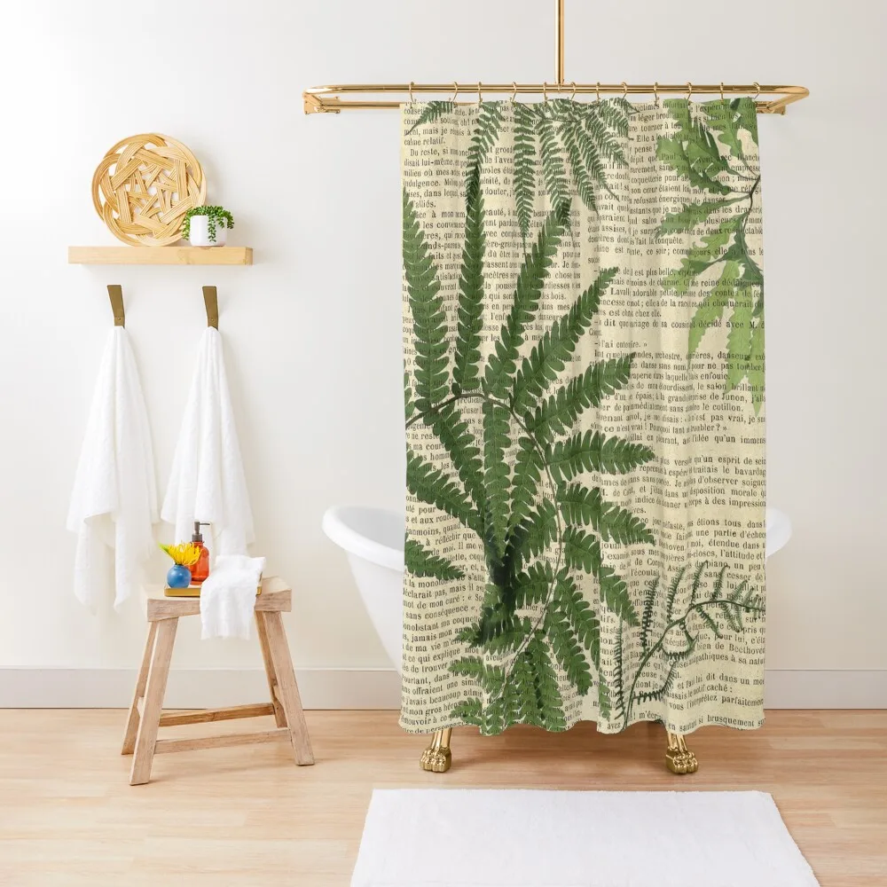 

Botanical print on old book page - fern Shower Curtain Bathtub Window Curtain