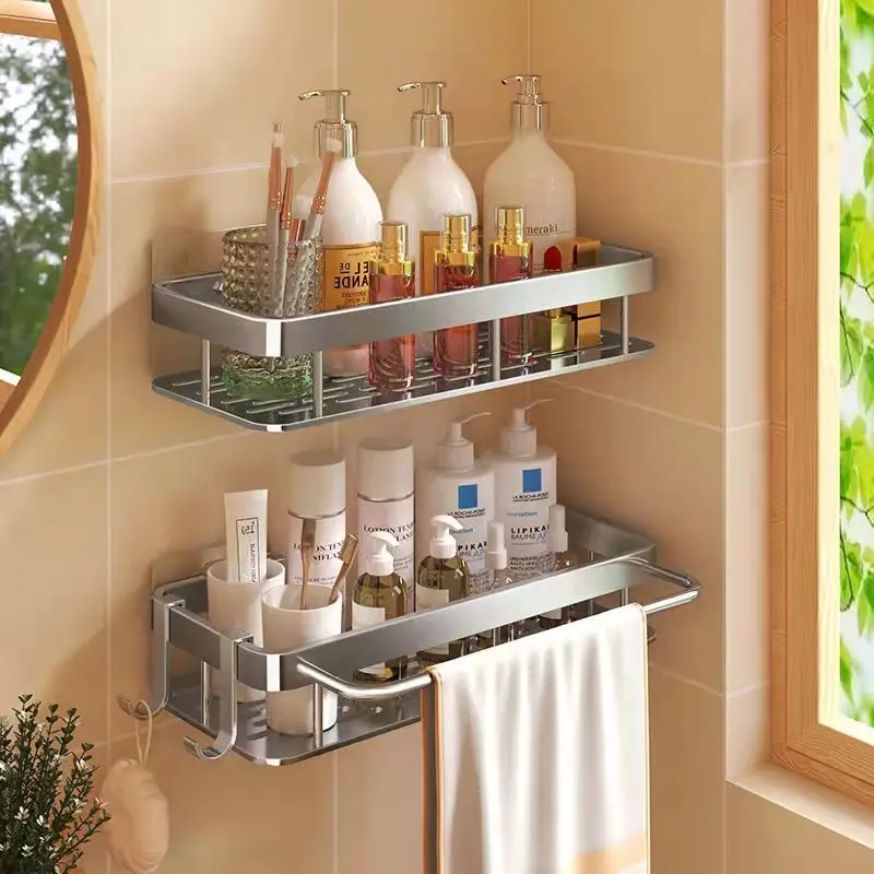 Kitchen Shelf Space Aluminum Drill-Free Storage Shelf Spices Cleaning Tools Storage Placement Kitchen Accessories