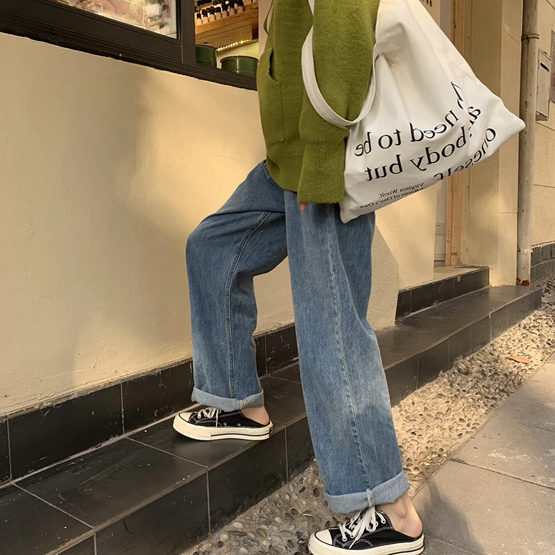 Autumn Winter Chic plus Size Straight Leg Nine-Tenths Jeans Women Students Loose Slim Wide Leg Draping Long Pants Hong Kong S...