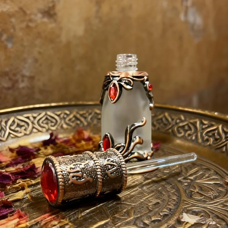 5pcs Dubai retro essential oil bottle glass perfume travel 15ml sub-packaging dropper high-end cosmetics essence empty bottle